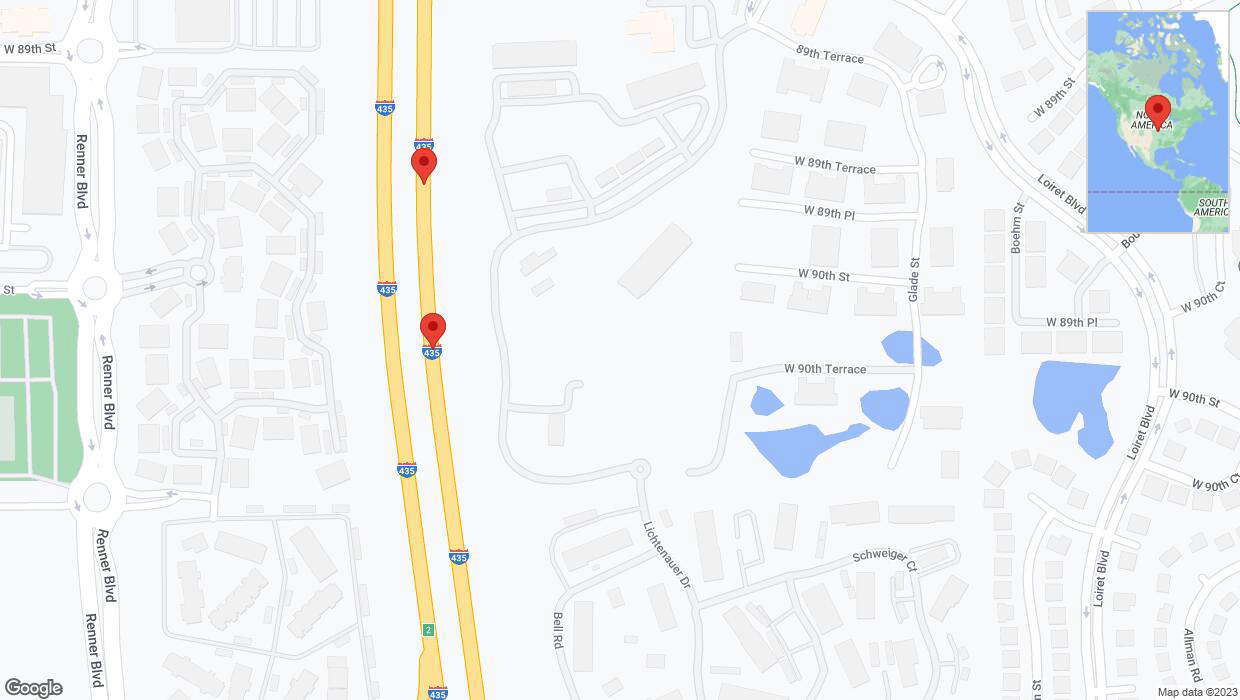 A detailed map that shows the affected road due to 'Broken down vehicle on northbound I-435 in Lenexa' on October 3rd at 4:08 p.m.