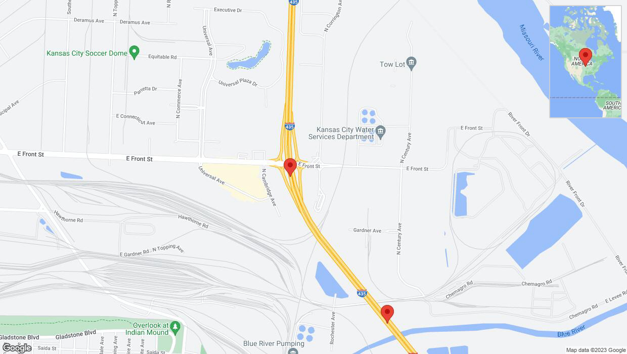 A detailed map that shows the affected road due to 'Reports of a crash on southbound I-435' on October 3rd at 4:14 p.m.