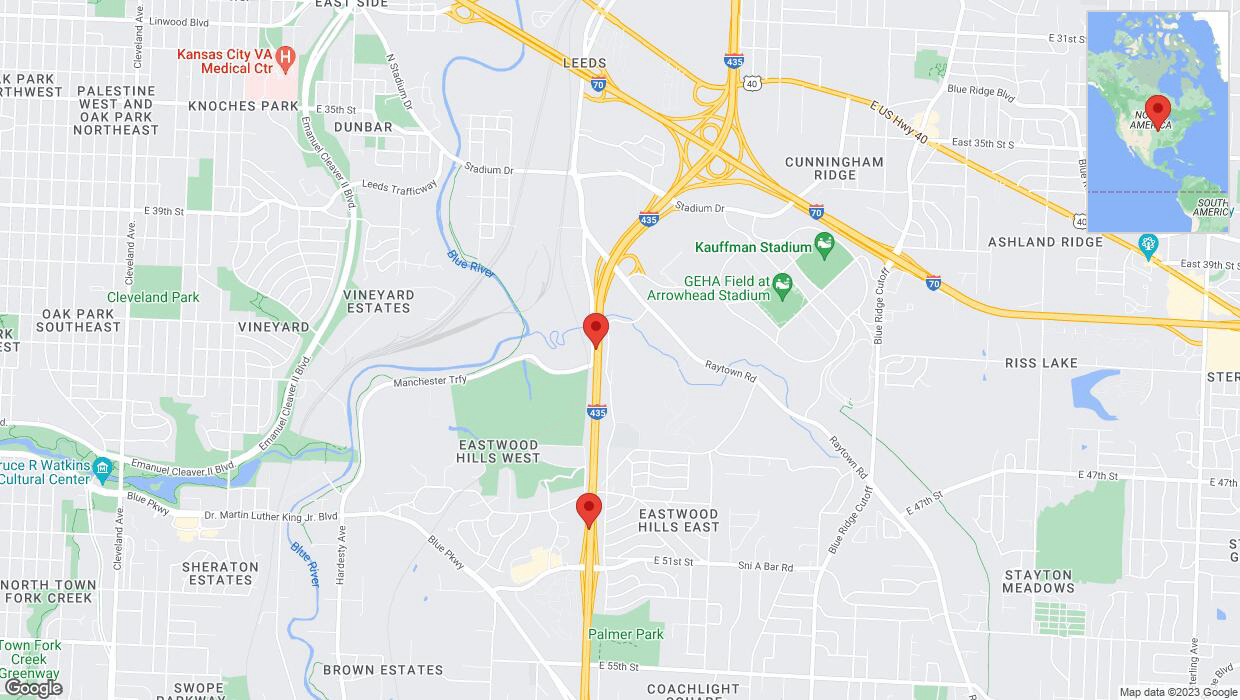 A detailed map that shows the affected road due to 'Warning: Crash on southbound I-435 in Kansas City' on October 3rd at 4:50 p.m.
