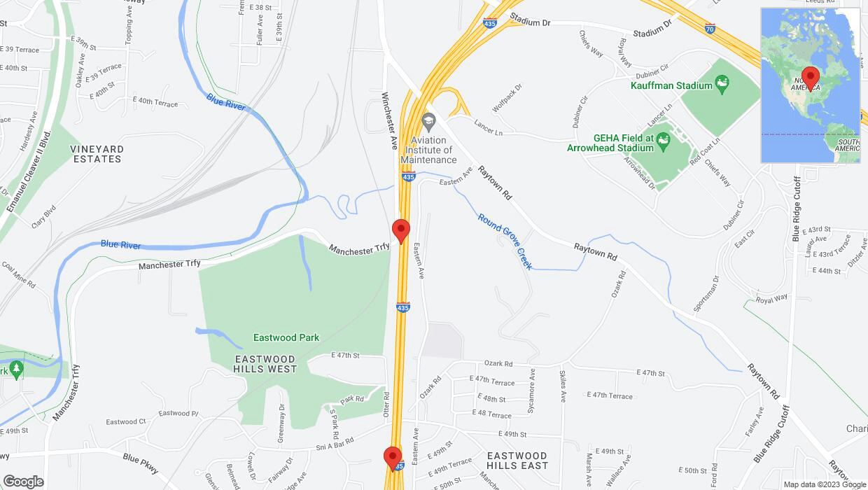 A detailed map that shows the affected road due to 'Crash report: I-435' on October 3rd at 5:38 p.m.