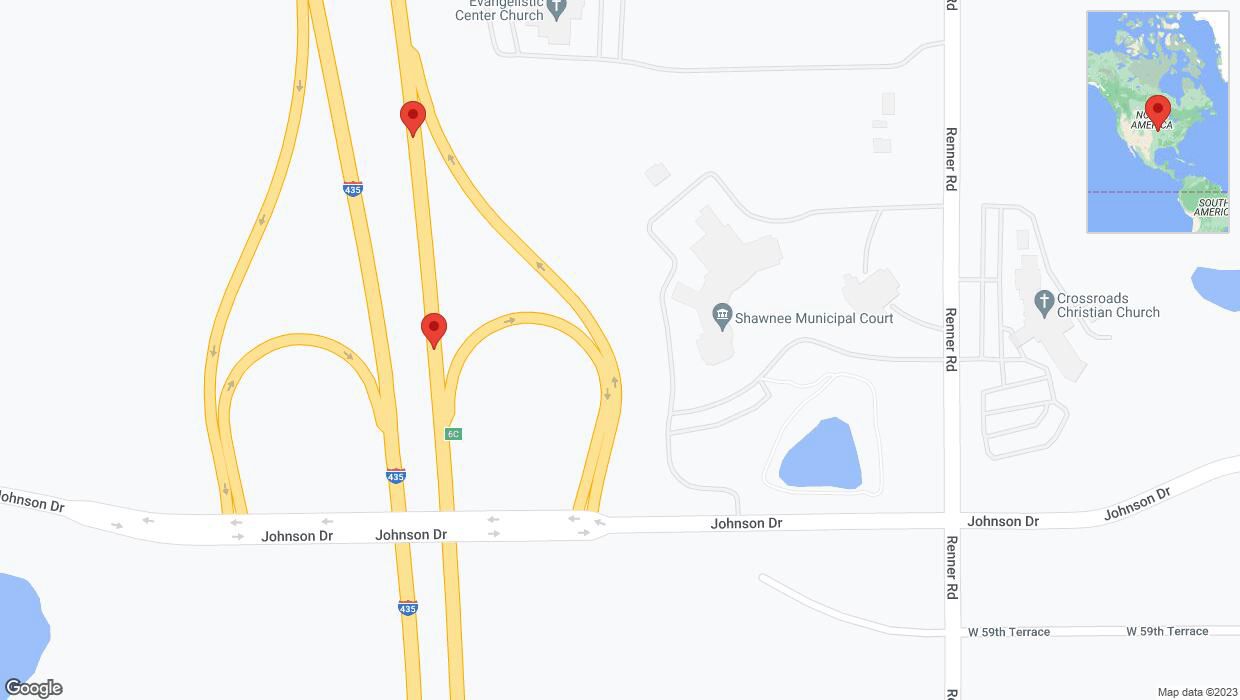 A detailed map that shows the affected road due to 'Broken down vehicle on northbound I-435 in Shawnee' on October 3rd at 5:56 p.m.