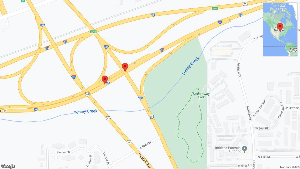 A detailed map that shows the affected road due to 'Broken down vehicle on northbound I-35 in Mission' on October 3rd at 6:32 p.m.