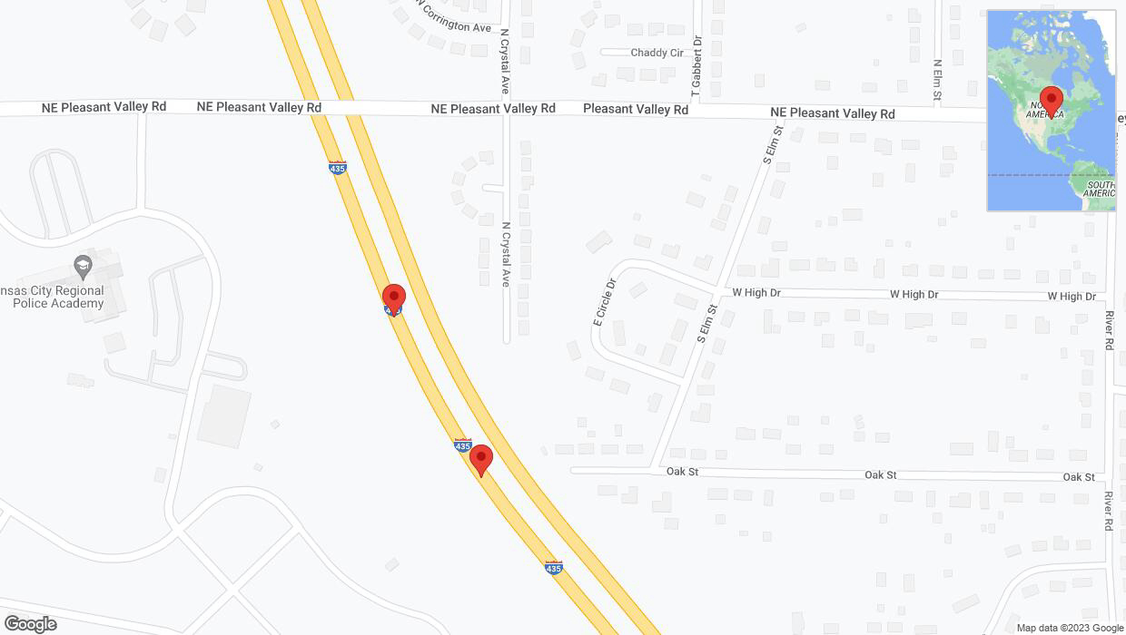 A detailed map that shows the affected road due to 'Broken down vehicle on southbound I-435 in Kansas City' on October 3rd at 8:56 p.m.