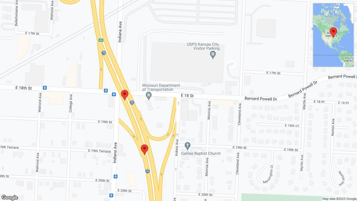 A detailed map that shows the affected road due to 'Broken down vehicle on eastbound I-70 in Kansas City' on October 3rd at 11:56 p.m.