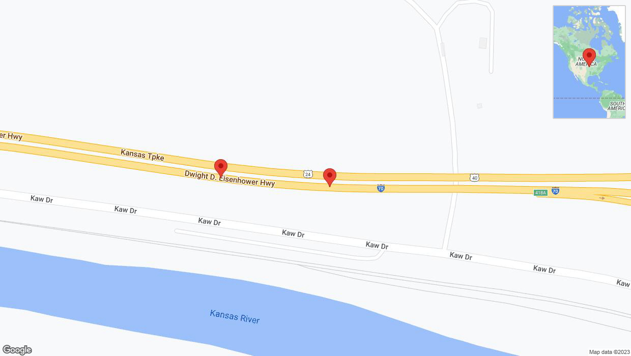 A detailed map that shows the affected road due to 'Broken down vehicle on eastbound I-70 in Kansas City' on October 4th at 12:14 p.m.