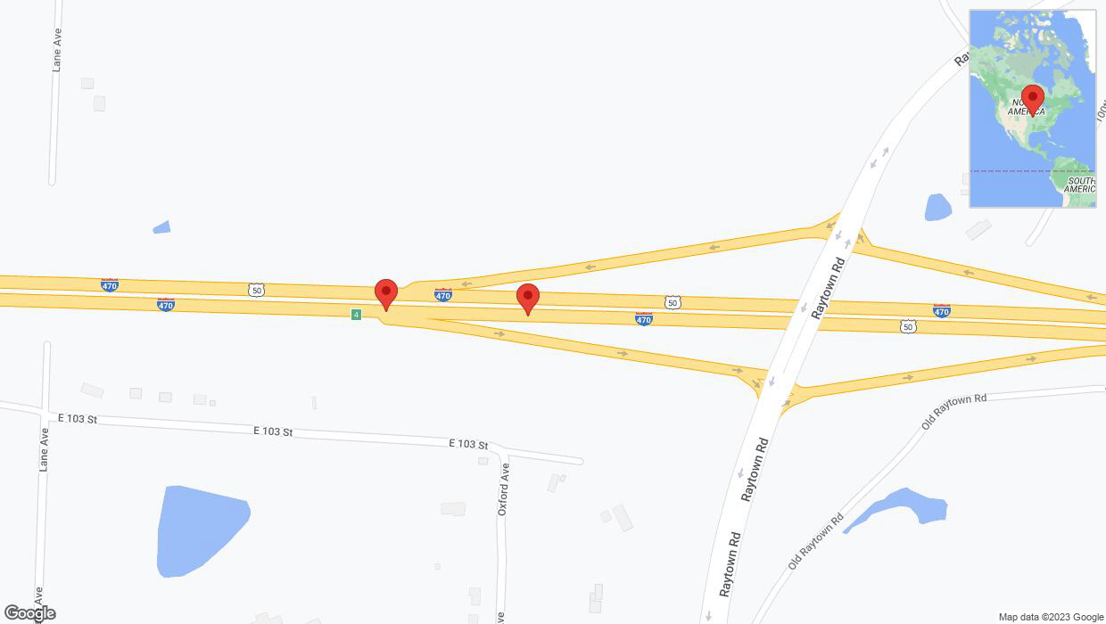 A detailed map that shows the affected road due to 'Broken down vehicle on eastbound I-470 in Kansas City' on October 4th at 12:14 p.m.