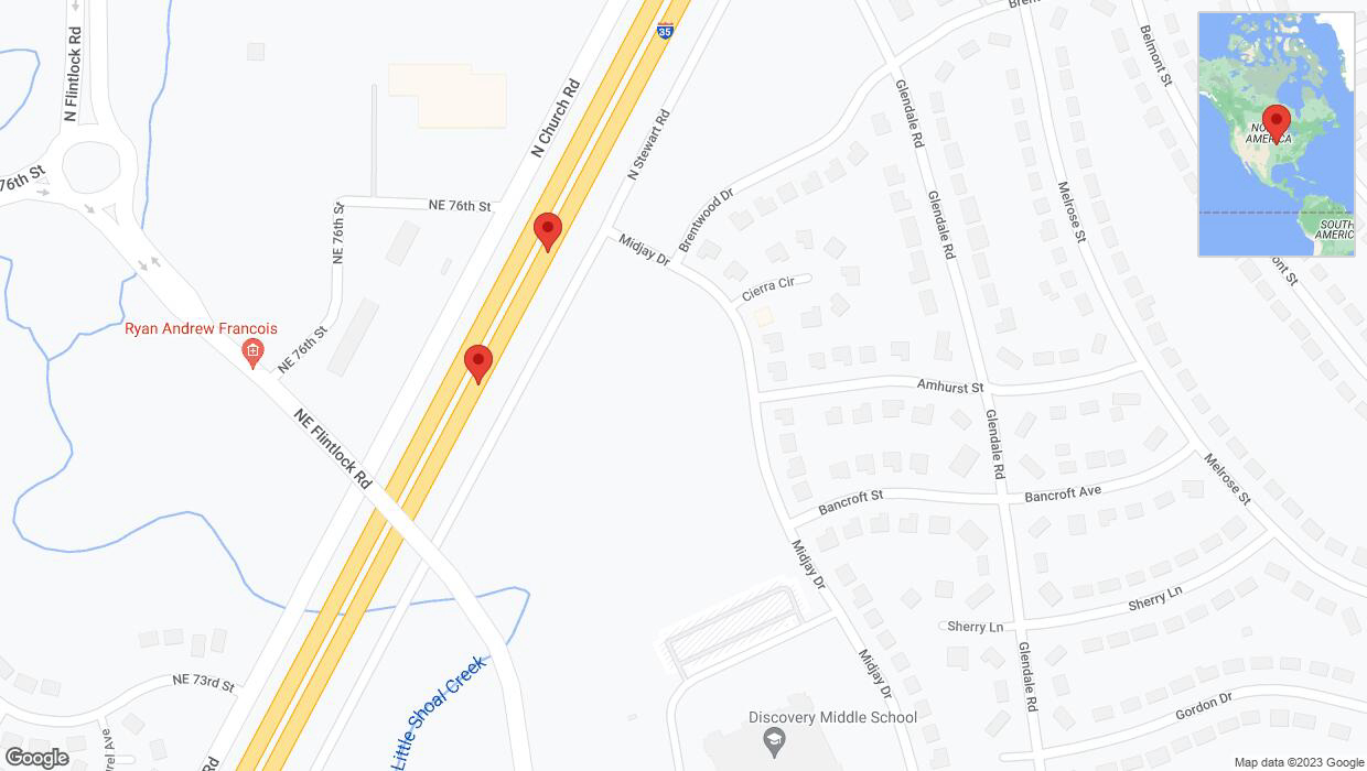 A detailed map that shows the affected road due to 'Broken down vehicle on northbound I-35 in Kansas City' on October 4th at 12:26 p.m.
