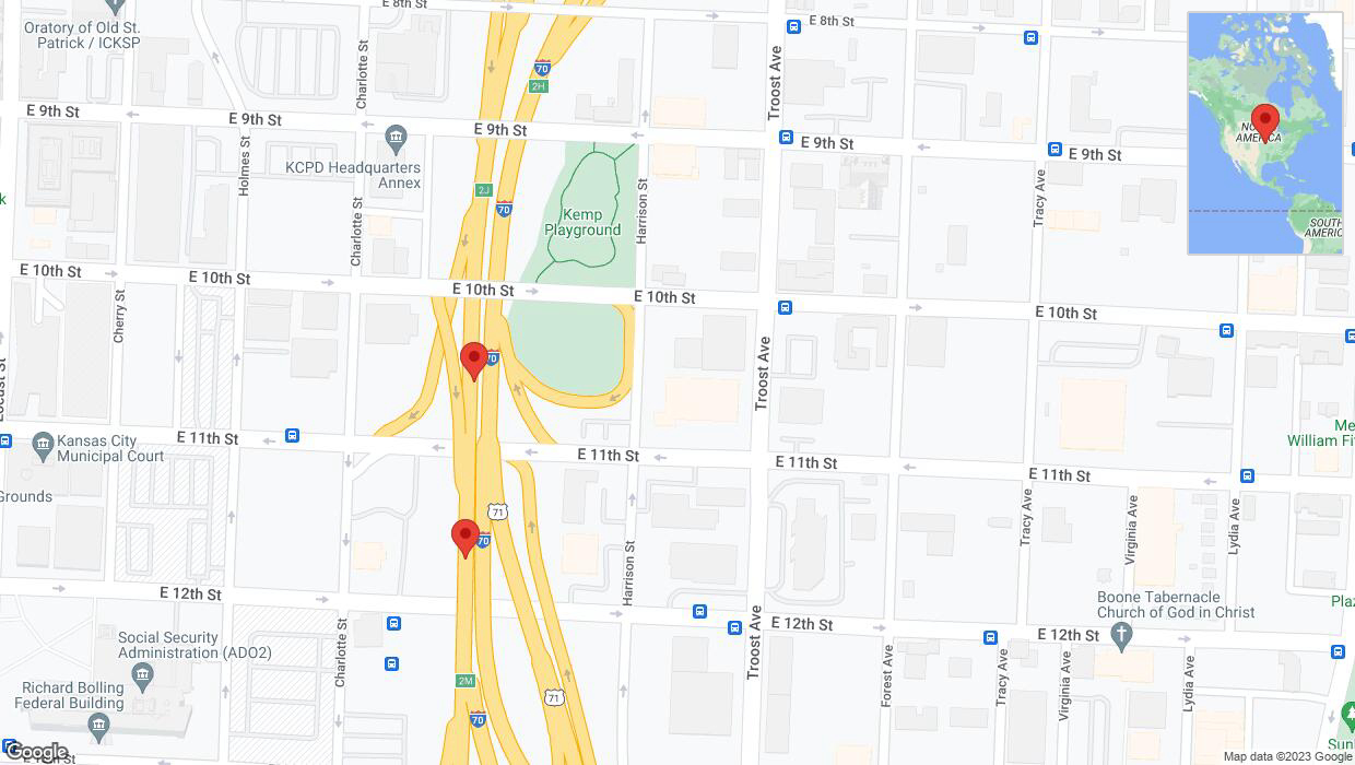 A detailed map that shows the affected road due to 'Warning in Kansas City: Crash reported on eastbound I-70' on October 4th at 1:38 p.m.