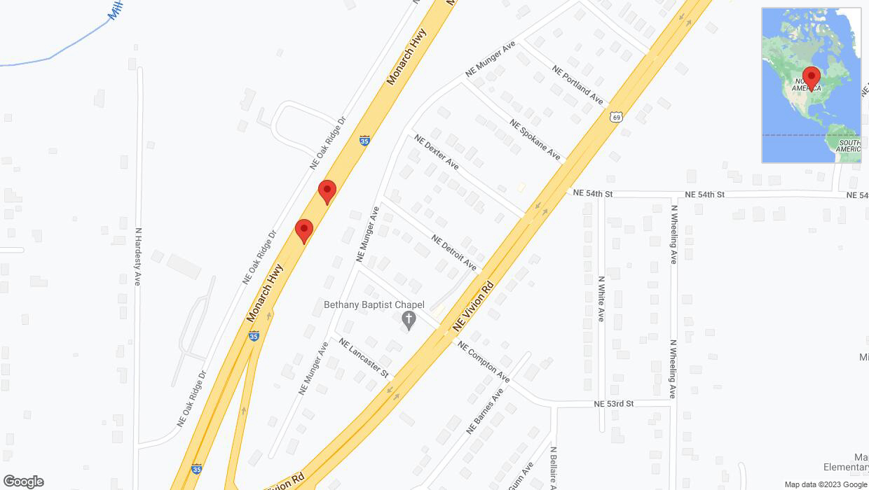 A detailed map that shows the affected road due to 'Broken down vehicle on northbound I-35 in Kansas City' on October 4th at 2:44 p.m.