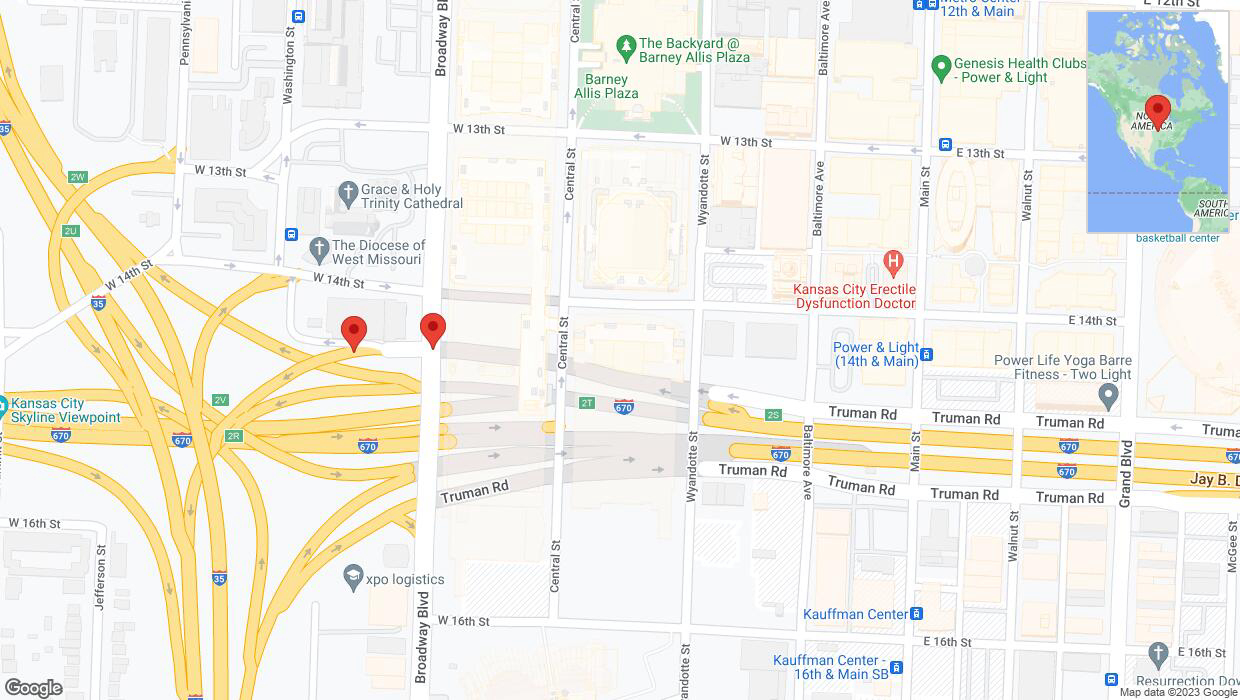 A detailed map that shows the affected road due to 'Broken down vehicle on Broadway Boulevard in Kansas City' on October 4th at 3:50 p.m.