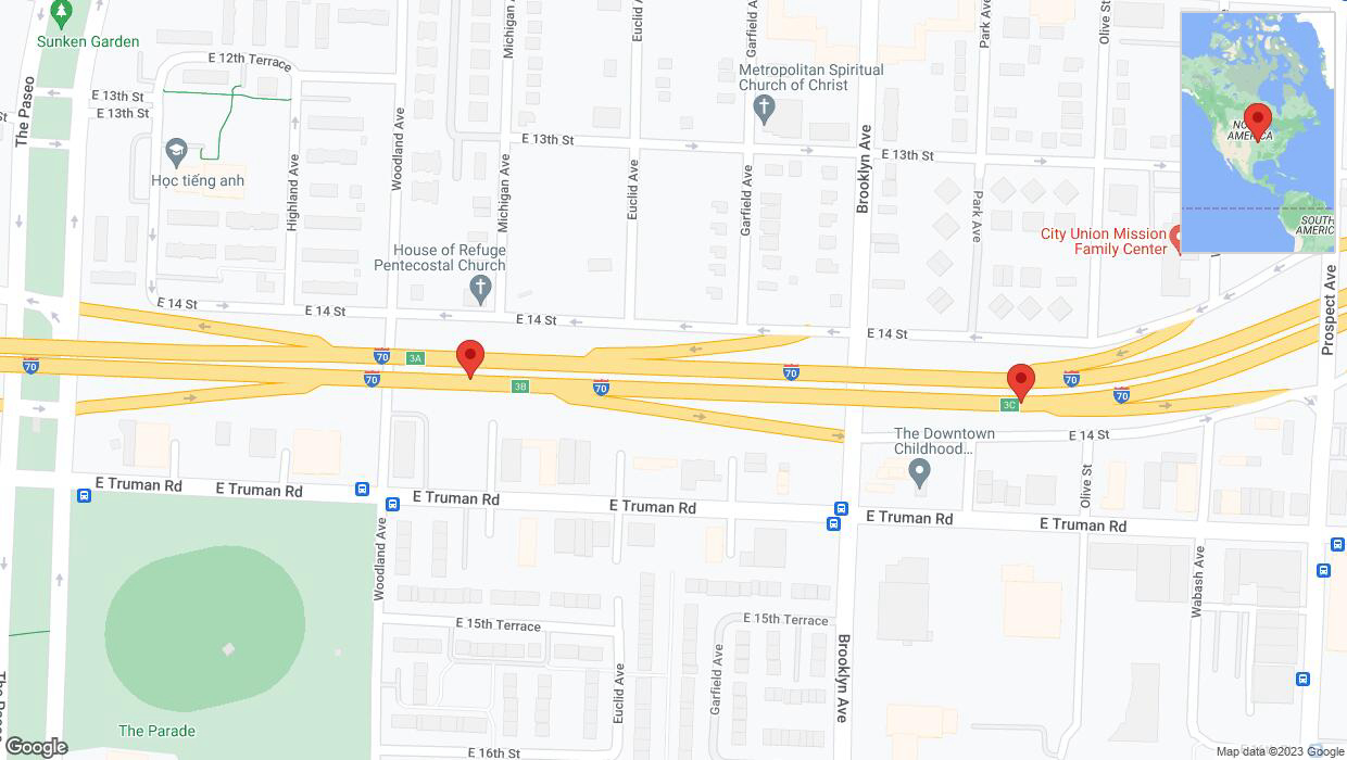 A detailed map that shows the affected road due to 'Broken down vehicle on eastbound I-70 in Kansas City' on October 4th at 2:44 p.m.