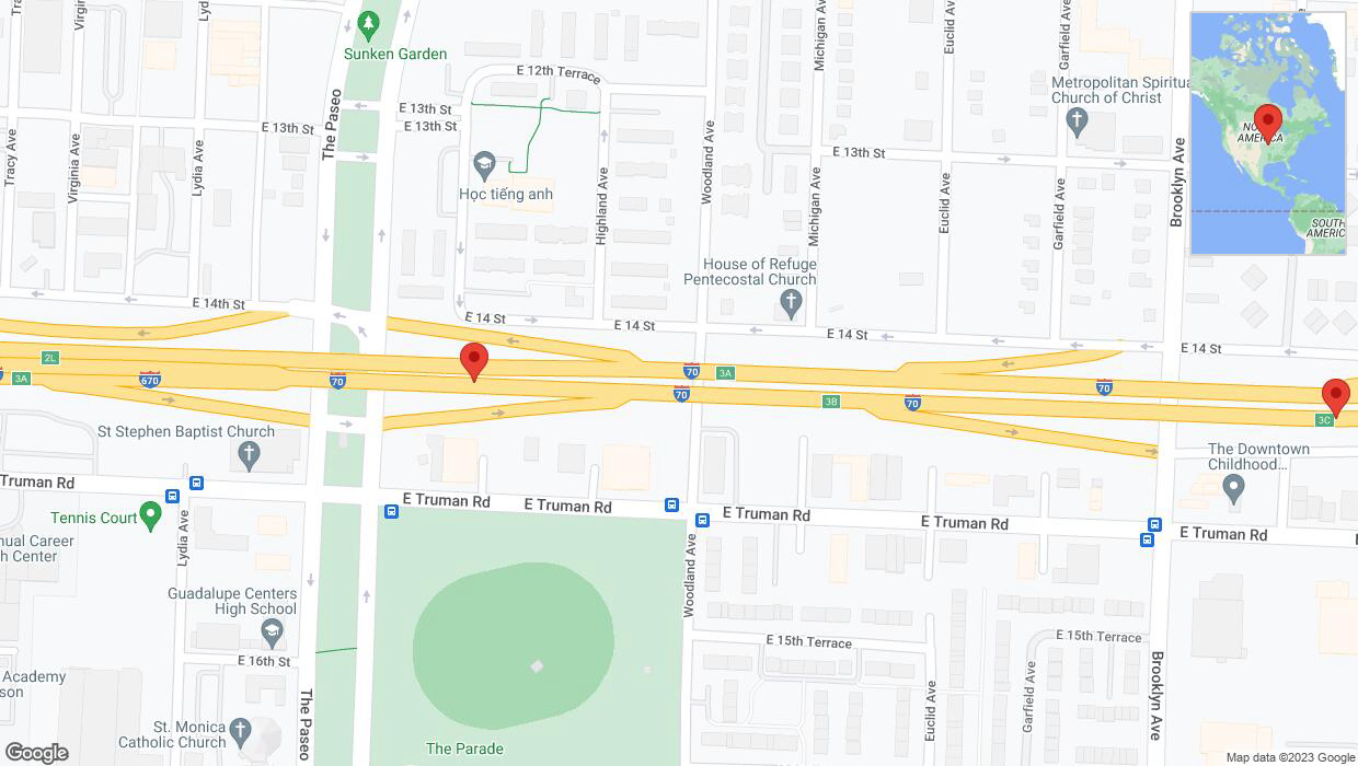 A detailed map that shows the affected road due to 'Broken down vehicle on eastbound I-70 in Kansas City' on October 4th at 4:02 p.m.