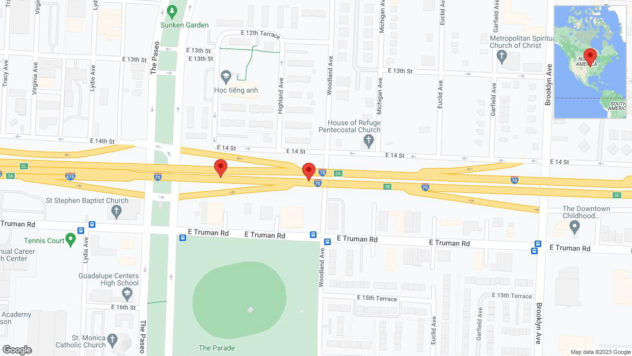 A detailed map that shows the affected road due to 'Broken down vehicle on eastbound I-70 in Kansas City' on October 4th at 4:20 p.m.