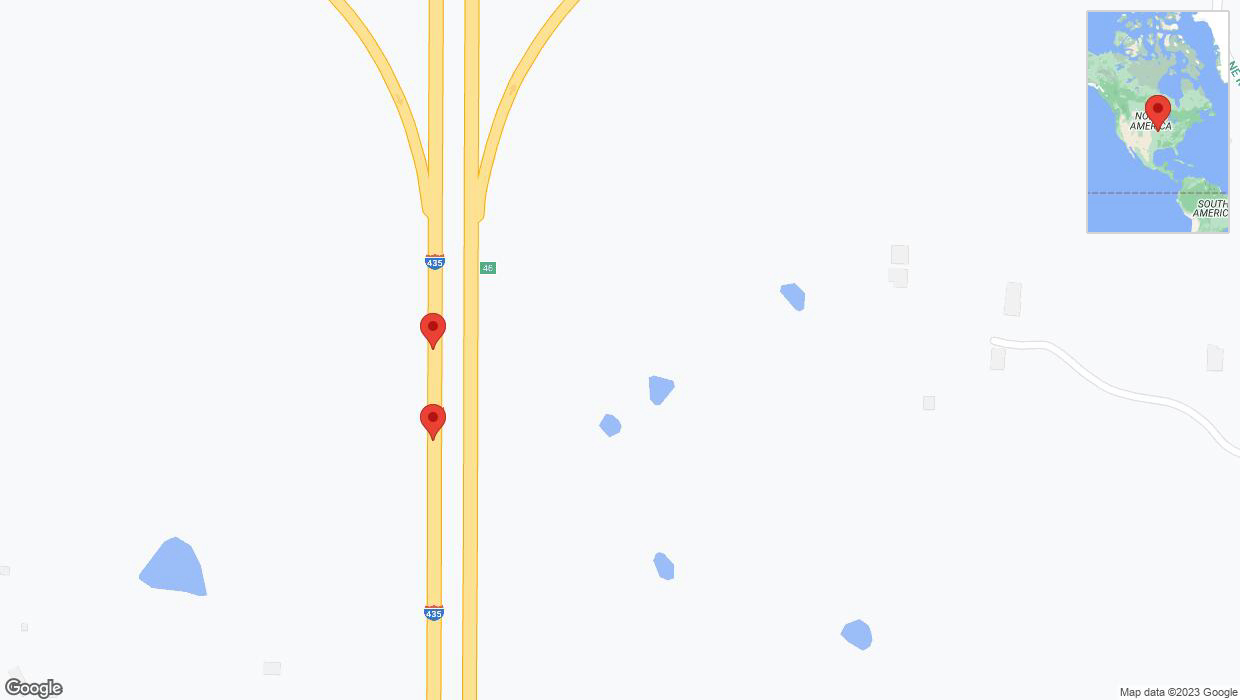 A detailed map that shows the affected road due to 'Broken down vehicle on southbound I-435 in Kansas City' on October 4th at 4:14 p.m.