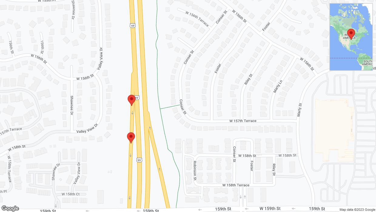 A detailed map that shows the affected road due to 'Broken down vehicle on Valley View Drive in Overland Park' on October 4th at 4:32 p.m.
