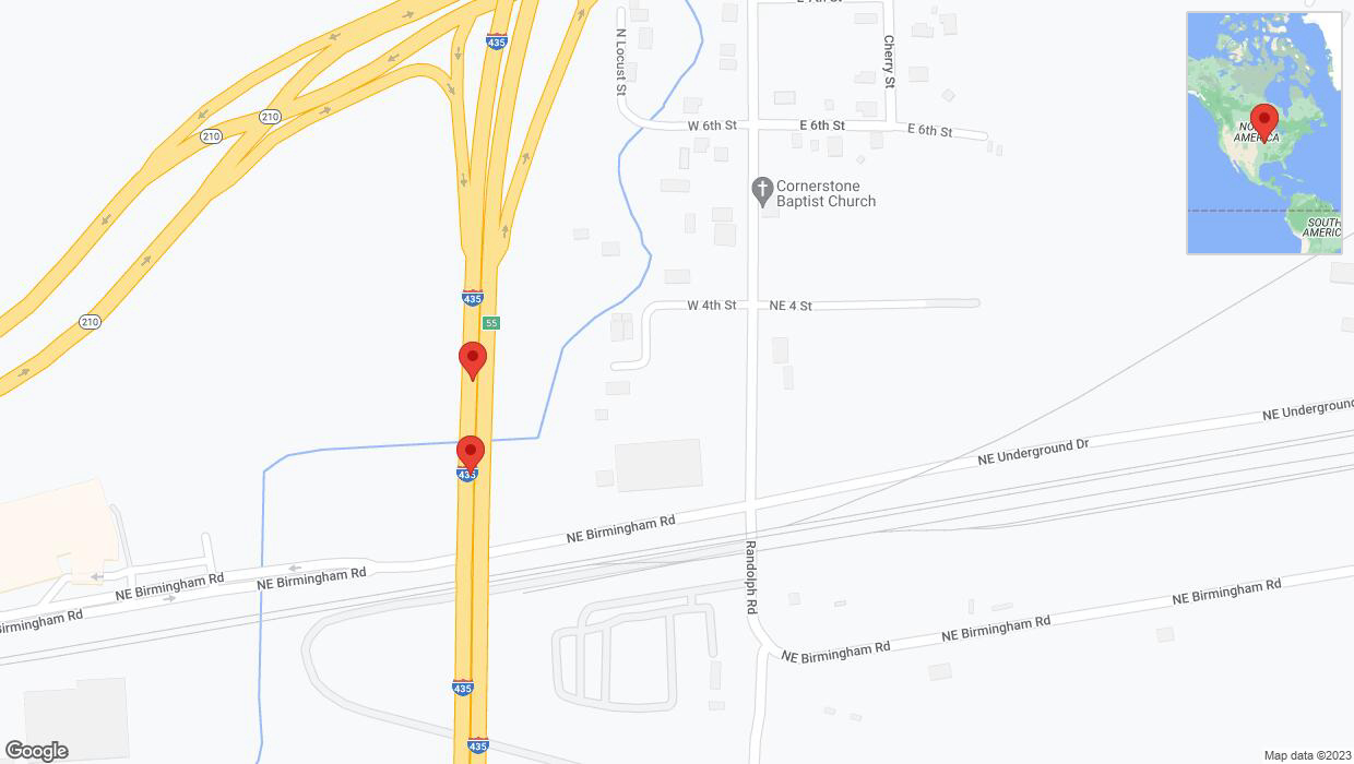 A detailed map that shows the affected road due to 'Broken down vehicle on southbound I-435 in Randolph' on October 4th at 5:26 p.m.
