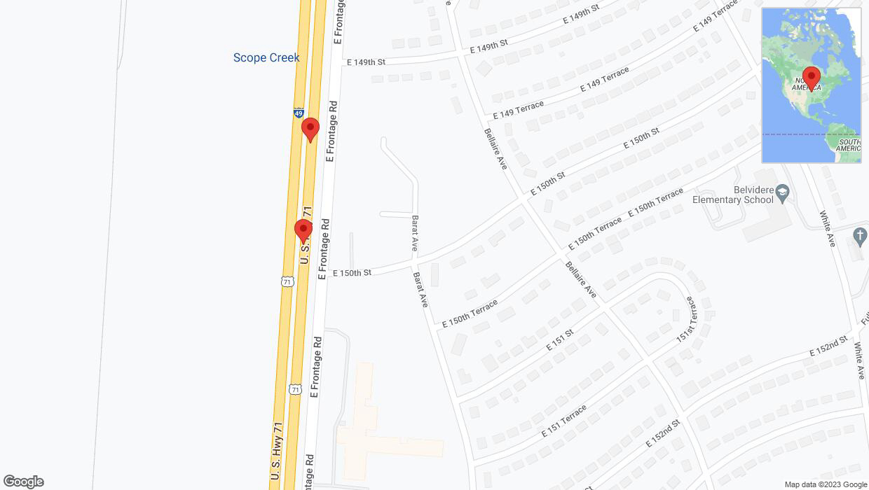A detailed map that shows the affected road due to 'Broken down vehicle on northbound I-40/US-71 in Grandview' on October 4th at 5:38 p.m.