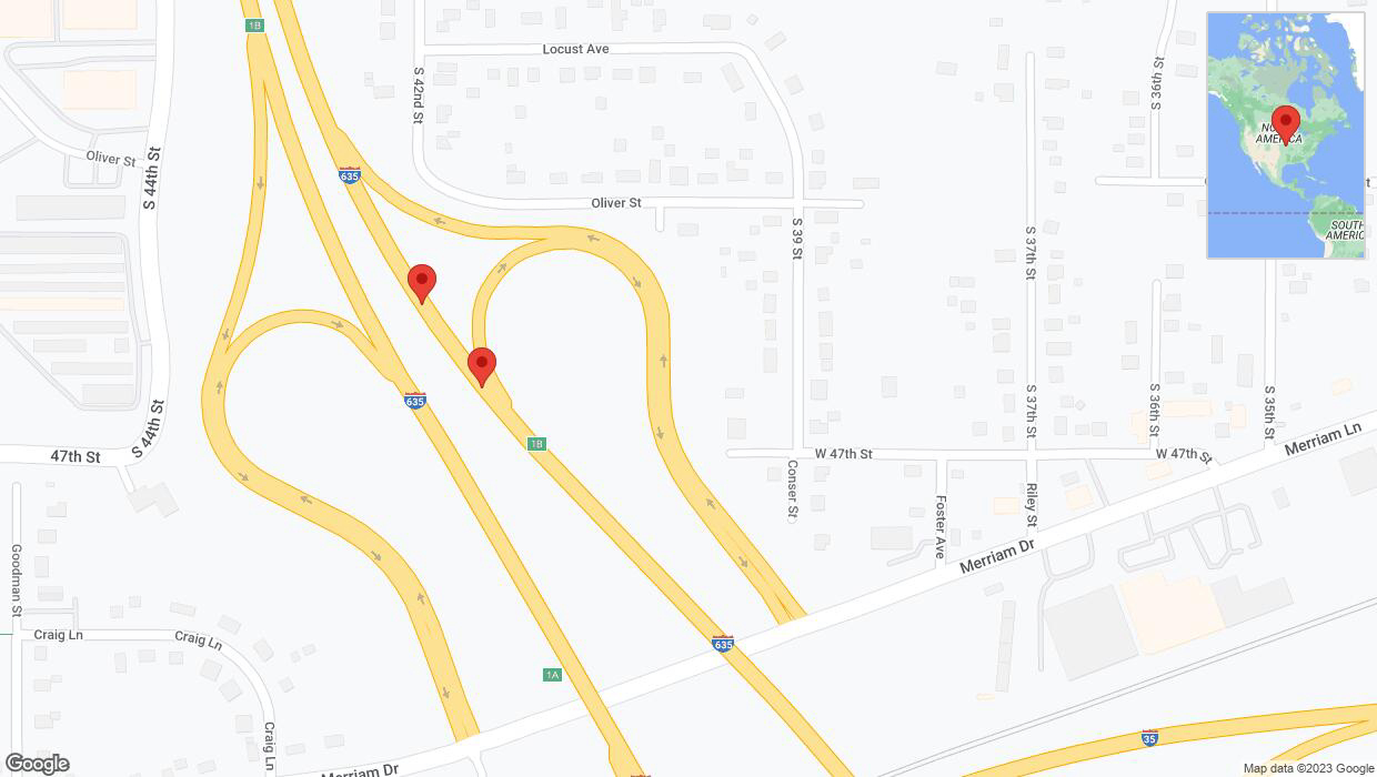 A detailed map that shows the affected road due to 'Broken down vehicle on northbound I-635 in Kansas City' on October 4th at 7:44 p.m.
