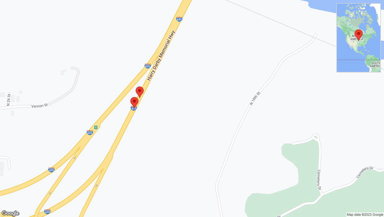 A detailed map that shows the affected road due to 'Broken down vehicle on northbound I-635 in Kansas City' on October 4th at 7:50 p.m.