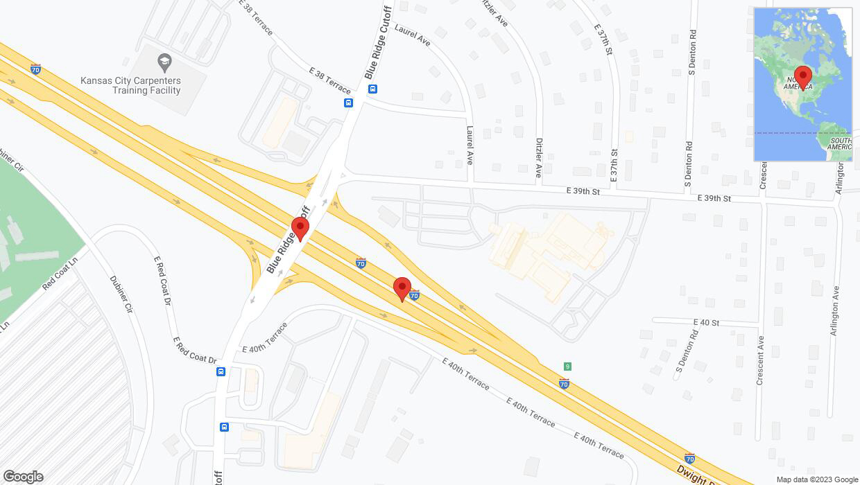 A detailed map that shows the affected road due to 'Broken down vehicle on eastbound I-70 in Kansas City' on October 4th at 11:56 p.m.