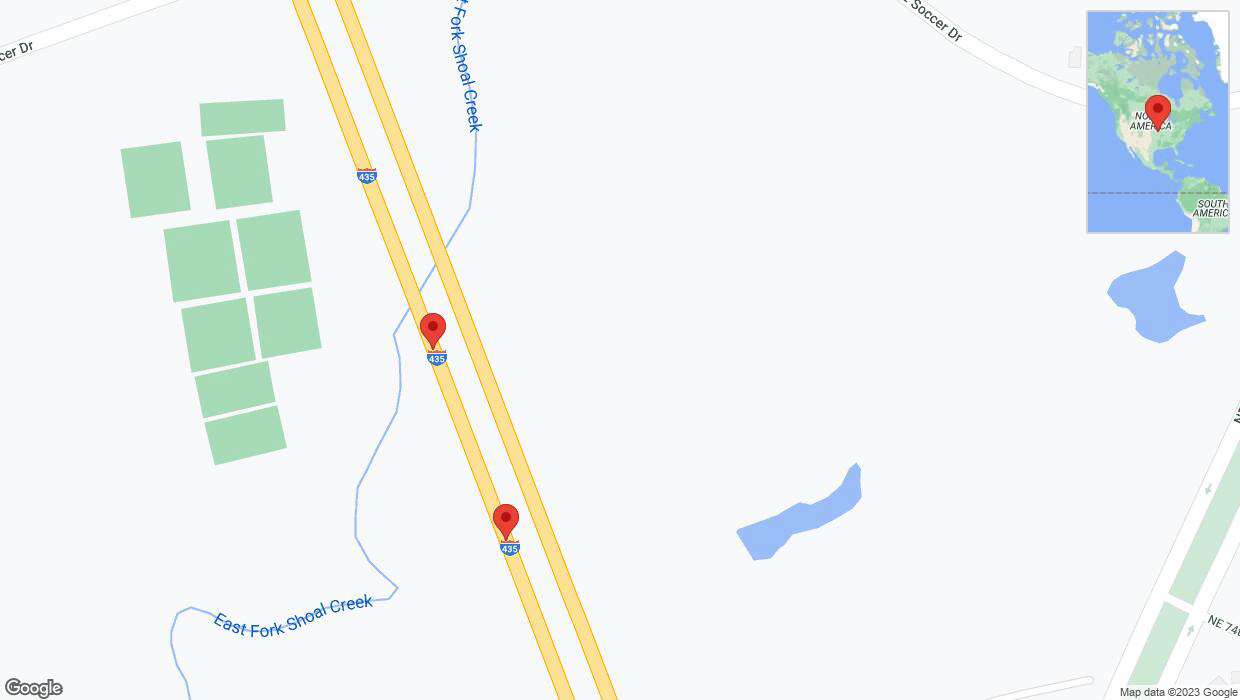 A detailed map that shows the affected road due to 'Broken down vehicle on southbound I-435 in Kansas City' on October 5th at 12:54 p.m.