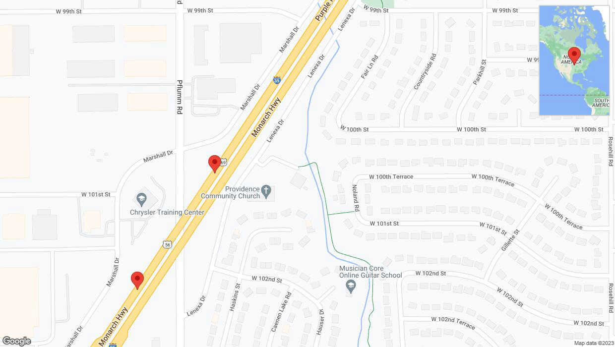 A detailed map that shows the affected road due to 'Right lane on I-35 closed in Lenexa' on October 5th at 1:18 p.m.