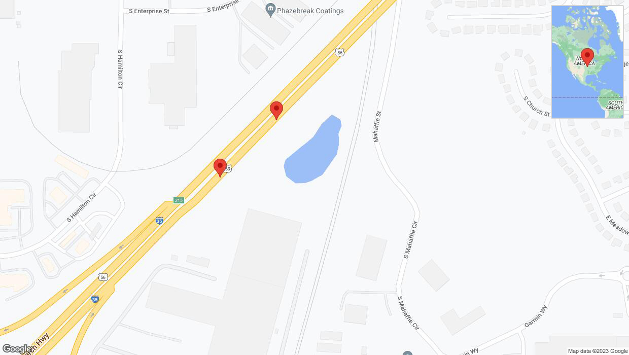 A detailed map that shows the affected road due to 'Broken down vehicle on eastbound I-35 in Olathe' on October 5th at 2:48 p.m.
