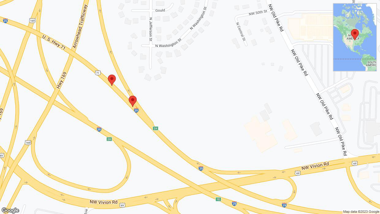 A detailed map that shows the affected road due to 'Broken down vehicle on northbound I-29 in Kansas City' on October 5th at 2:24 p.m.