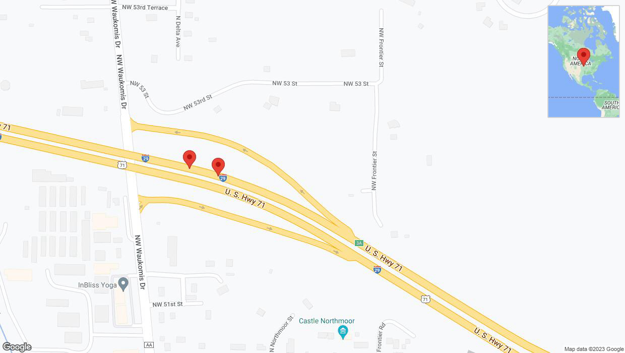 A detailed map that shows the affected road due to 'Broken down vehicle on northbound I-29 in Kansas City' on October 5th at 3:06 p.m.