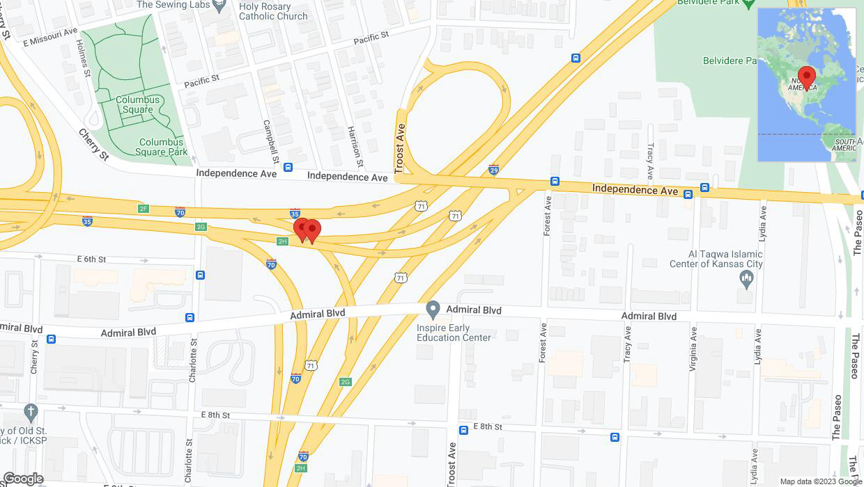 A detailed map that shows the affected road due to 'Broken down vehicle on northbound I-35 in Kansas City' on October 5th at 3:48 p.m.