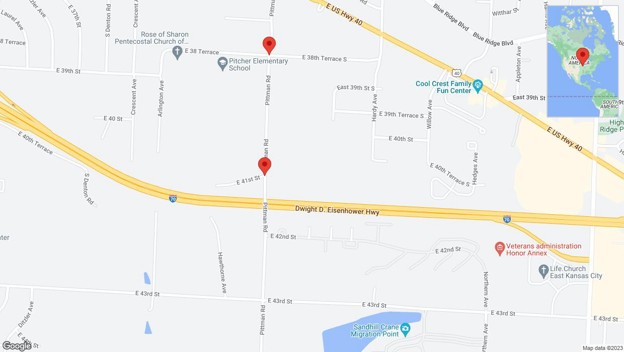A detailed map that shows the affected road due to 'East 41st Street closed in Kansas City' on October 5th at 3:30 p.m.