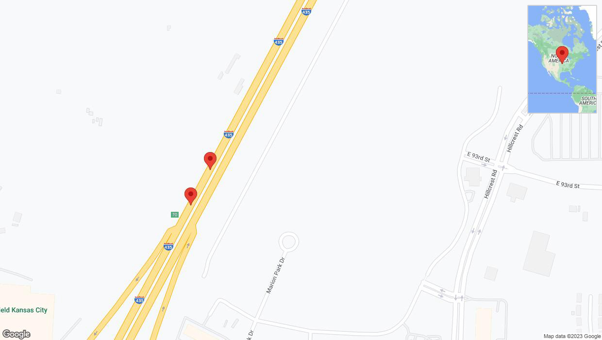 A detailed map that shows the affected road due to 'Broken down vehicle on southbound I-435 in Kansas City' on October 6th at 3:29 p.m.