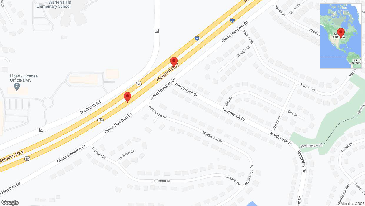 A detailed map that shows the affected road due to 'Warning: Crash in Liberty' on October 5th at 5:36 p.m.