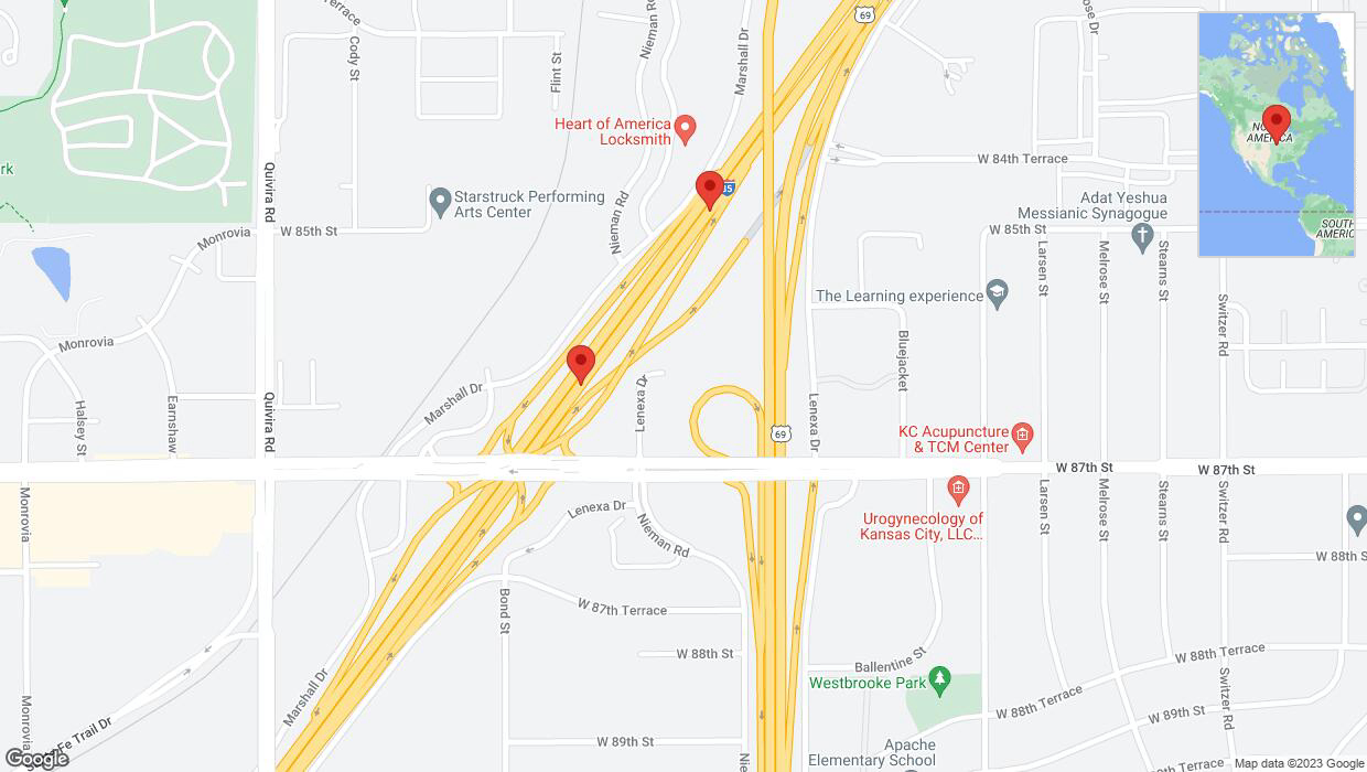 A detailed map that shows the affected road due to 'Broken down vehicle on eastbound I-35 in Lenexa' on October 5th at 4:30 p.m.