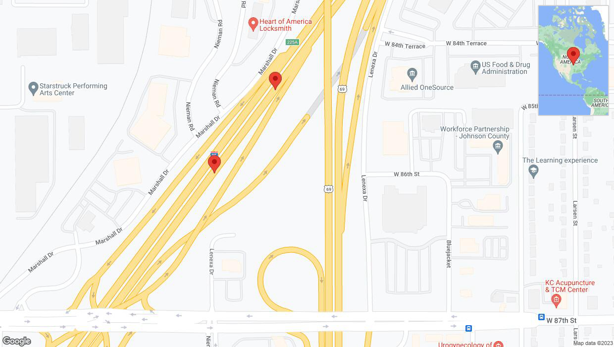 A detailed map that shows the affected road due to 'Broken down vehicle on eastbound I-35 in Lenexa' on October 5th at 4:36 p.m.