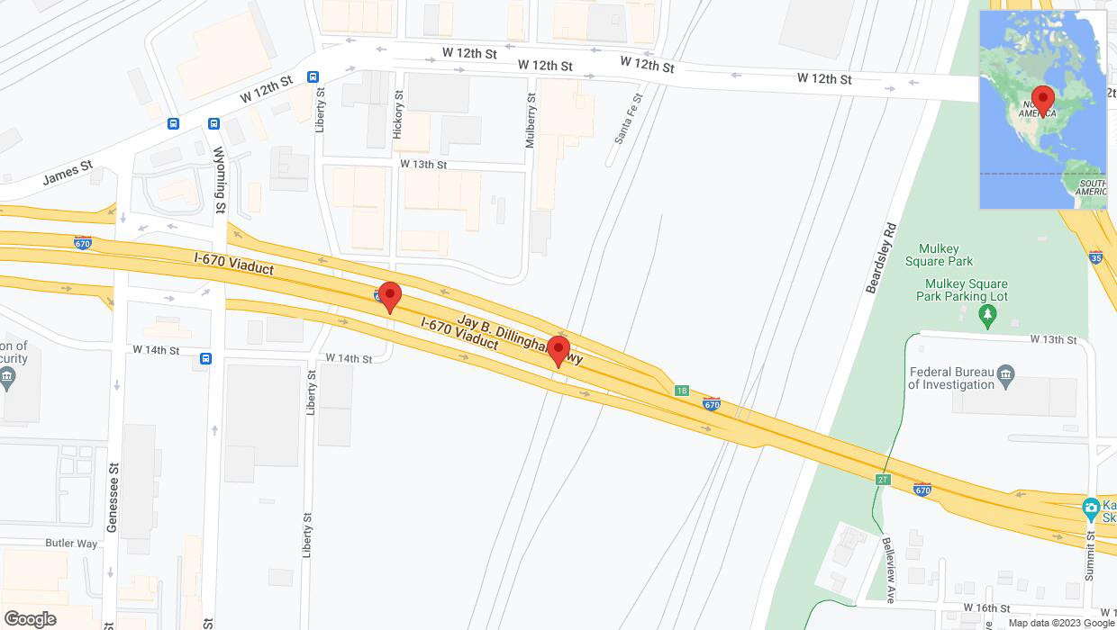 A detailed map that shows the affected road due to 'Broken down vehicle on eastbound I-670 in Kansas City' on October 5th at 5 p.m.