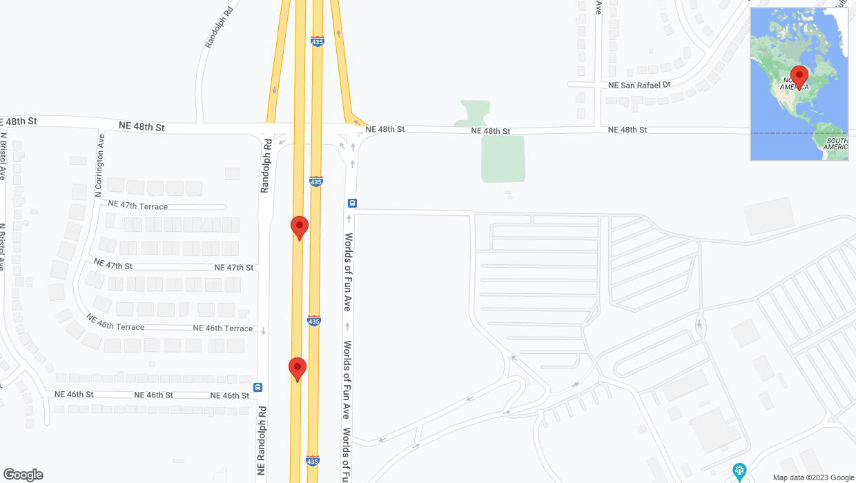 A detailed map that shows the affected road due to 'Broken down vehicle on southbound I-435 in Kansas City' on October 5th at 5 p.m.