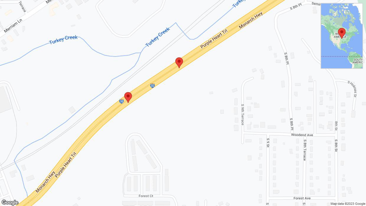 A detailed map that shows the affected road due to 'Broken down vehicle on northbound I-35 in Kansas City' on October 5th at 5:42 p.m.