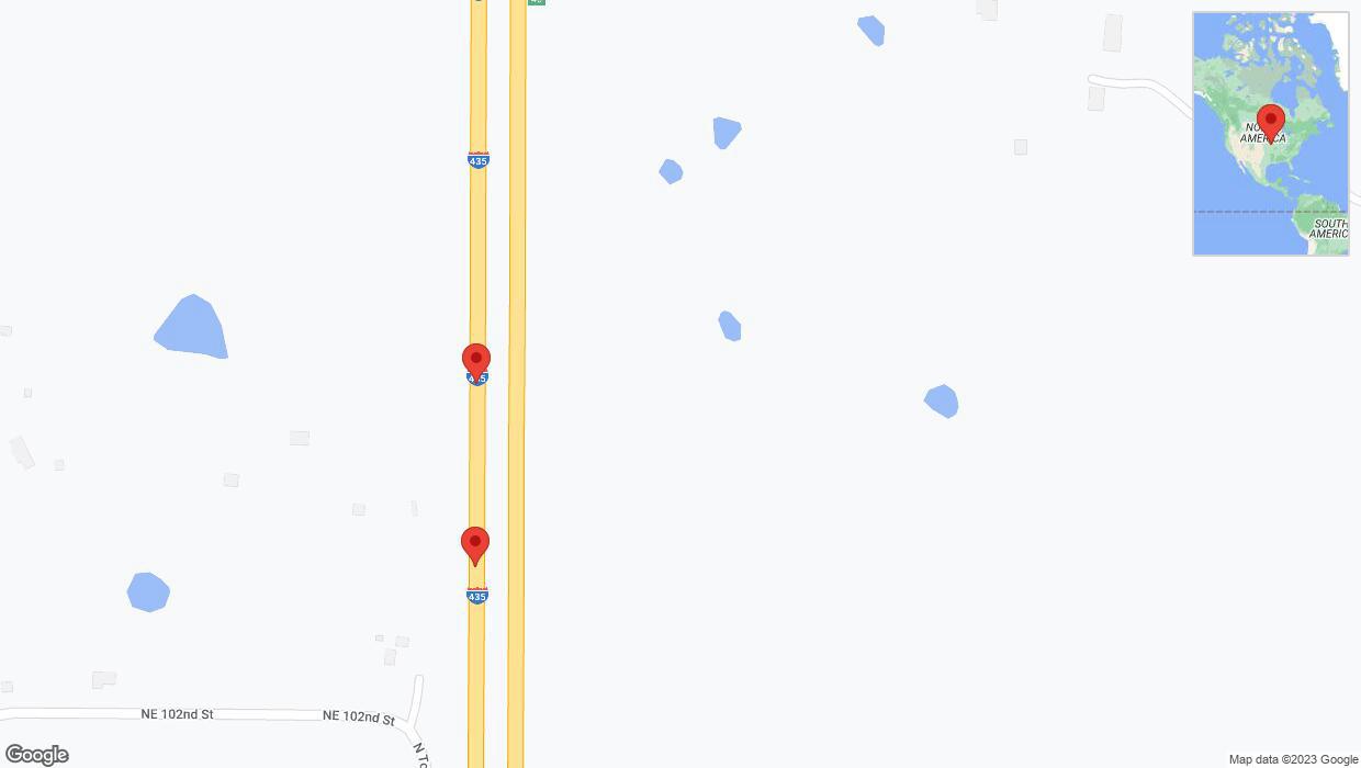 A detailed map that shows the affected road due to 'Warning: Crash on southbound I-435 in Kansas City' on October 5th at 6:54 p.m.