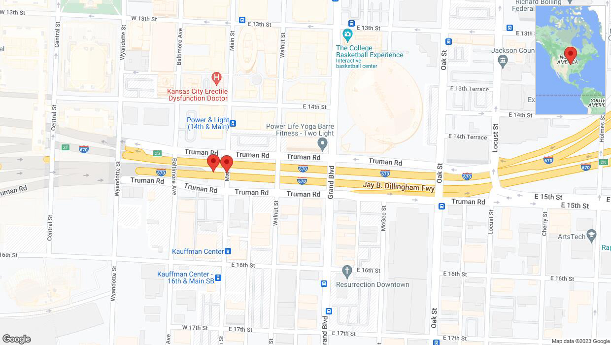 A detailed map that shows the affected road due to 'Broken down vehicle on eastbound I-670 in Kansas City' on October 6th at 6:35 p.m.