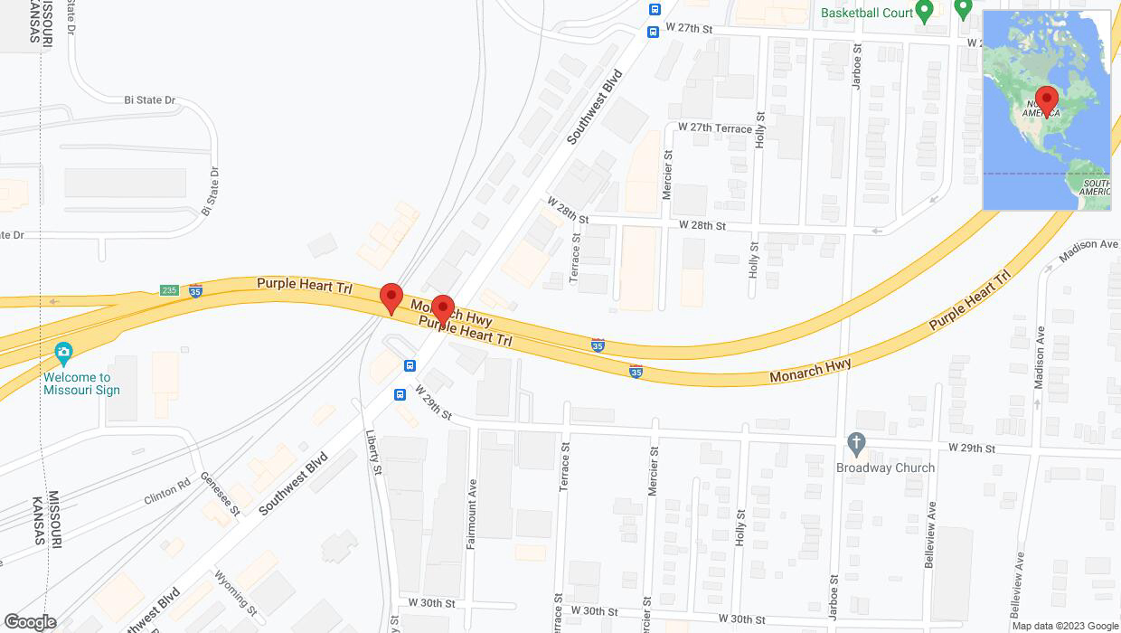 A detailed map that shows the affected road due to 'Broken down vehicle on northbound I-35 in Kansas City' on October 5th at 6:48 p.m.