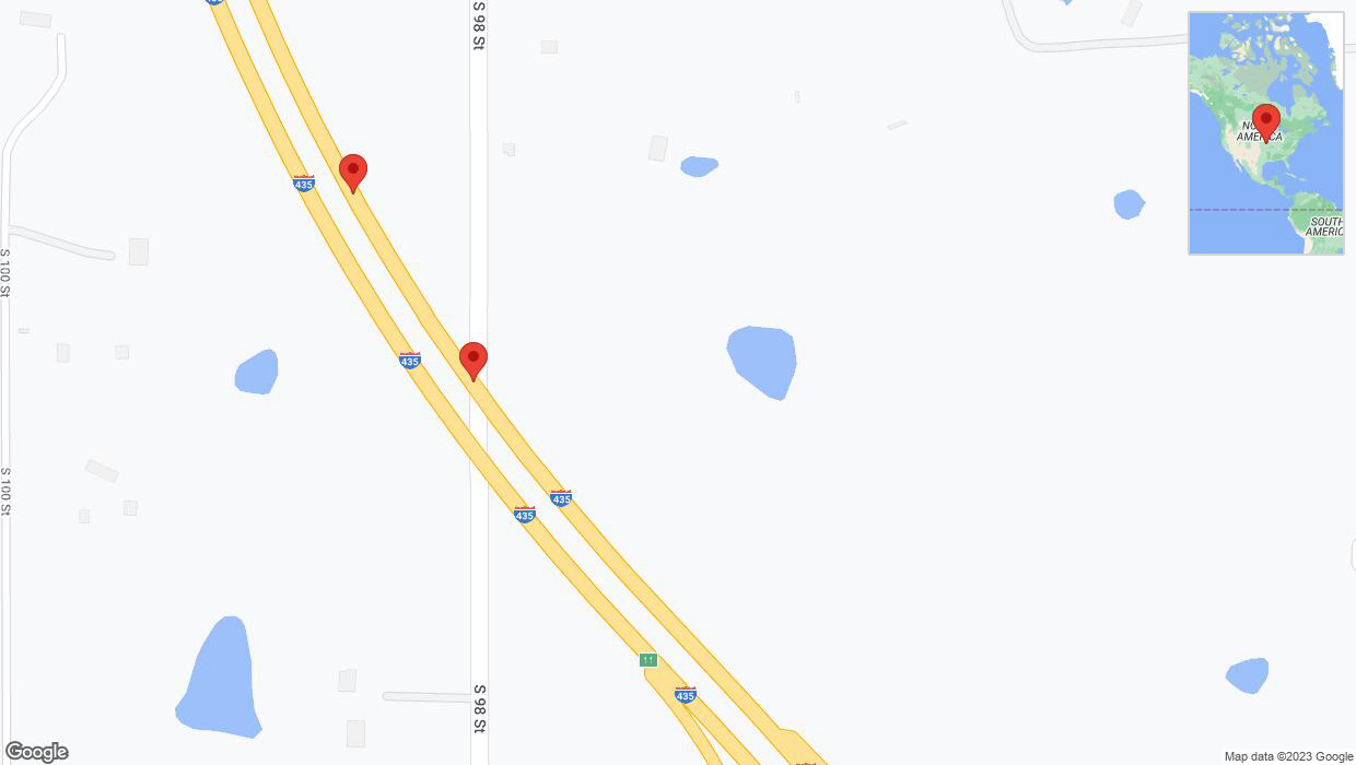 A detailed map that shows the affected road due to 'Broken down vehicle on northbound I-435 in Edwardsville' on October 5th at 7:12 p.m.