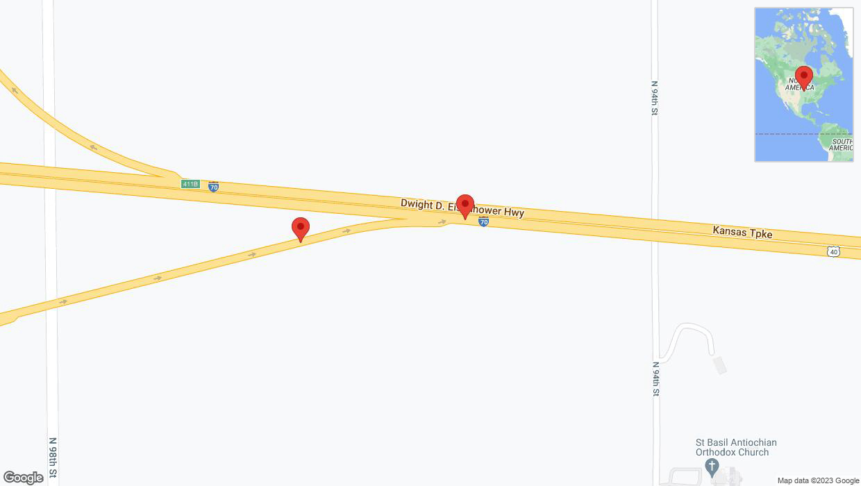 A detailed map that shows the affected road due to 'Broken down vehicle on the Kansas Turnpike in Edwardsville' on October 5th at 11:30 p.m.