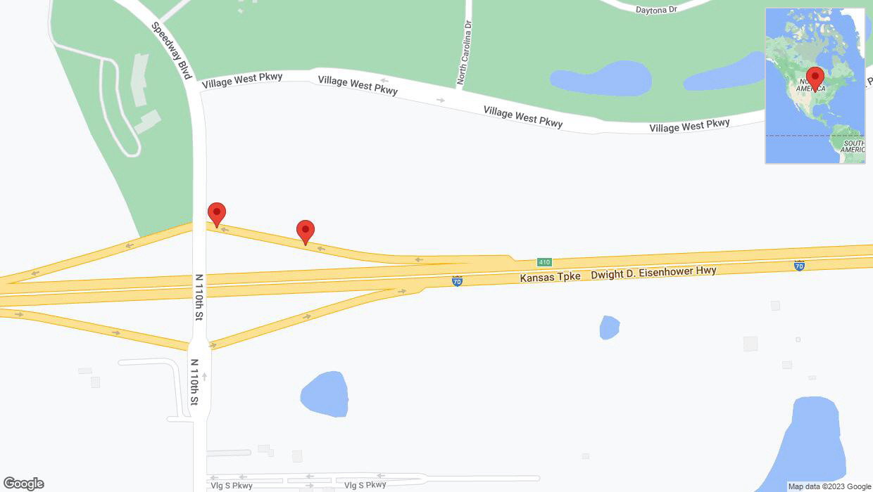 A detailed map that shows the affected road due to 'Broken down vehicle on the Dwight D. Eisenhower Highway in Kansas City' on October 6th at 12:12 p.m.