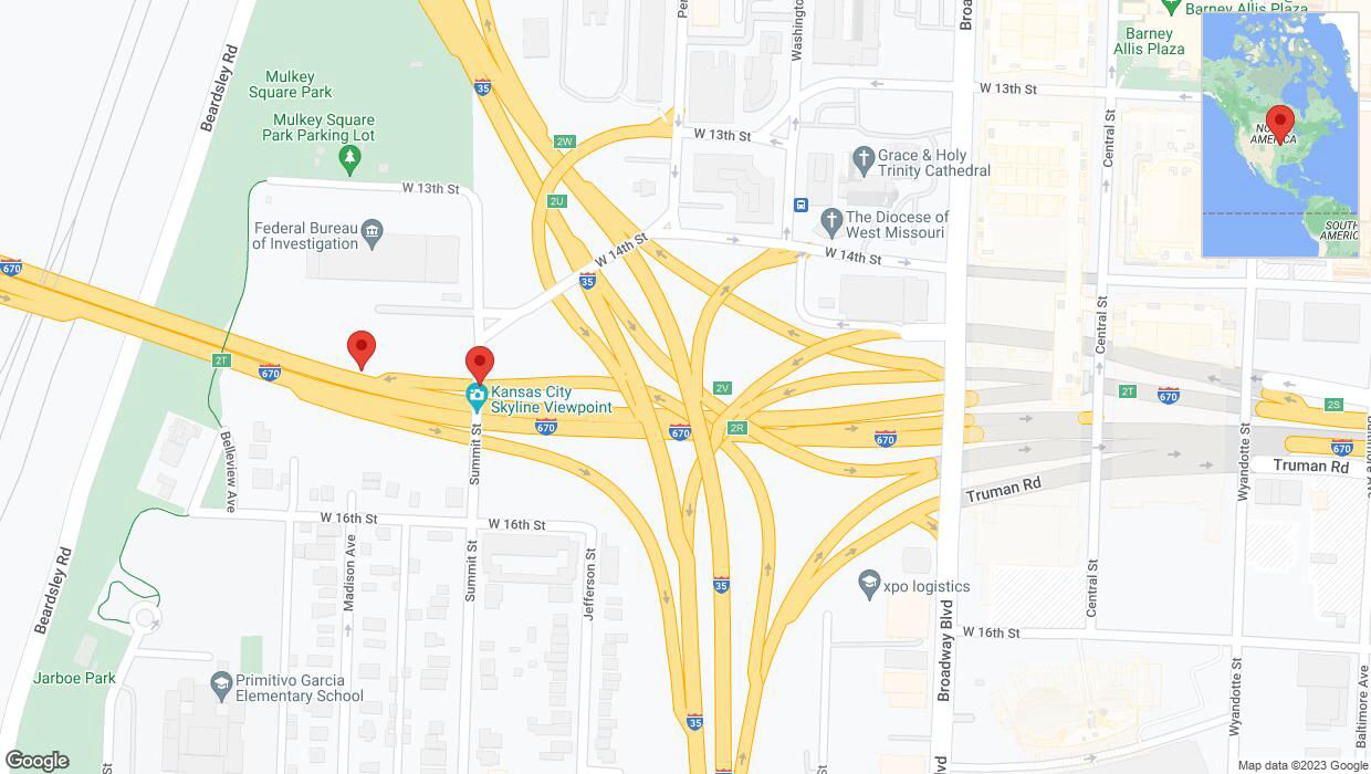 A detailed map that shows the affected road due to 'Broken down vehicle on West 16th Street in Kansas City' on October 6th at 12:24 p.m.