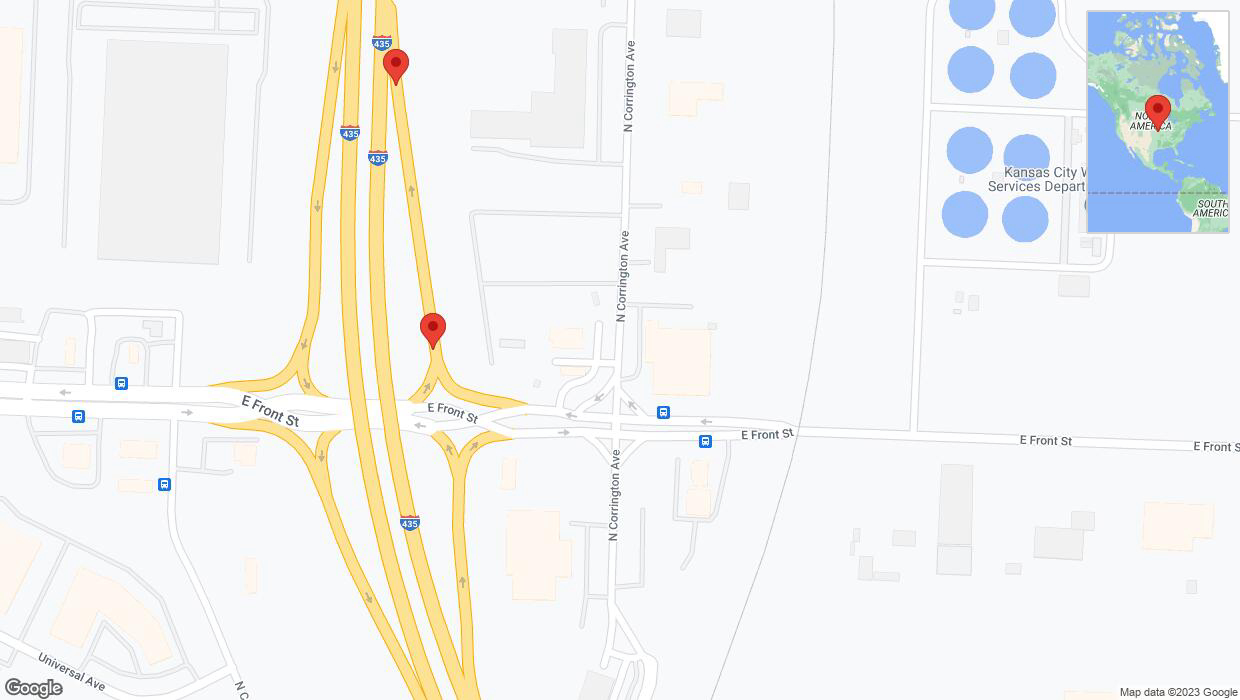 A detailed map that shows the affected road due to 'Broken down vehicle on East Front Street in Kansas City' on October 6th at 1:11 p.m.