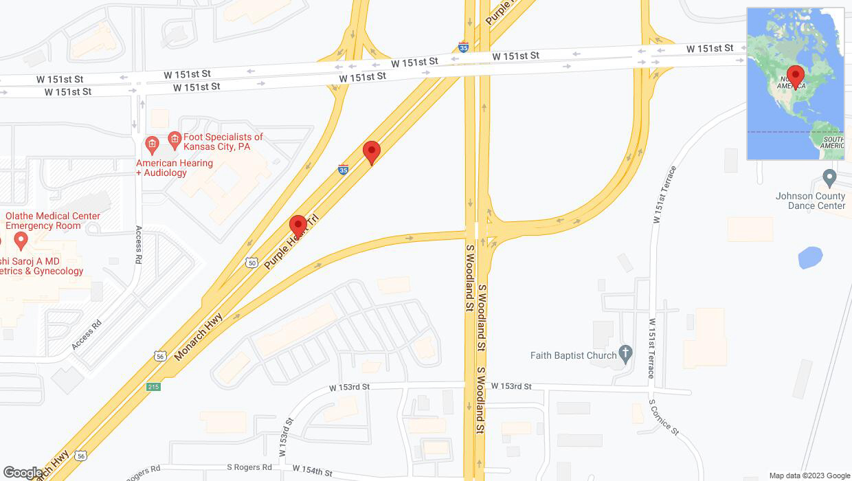 A detailed map that shows the affected road due to 'Broken down vehicle on eastbound I-35 in Olathe' on October 6th at 2:47 p.m.