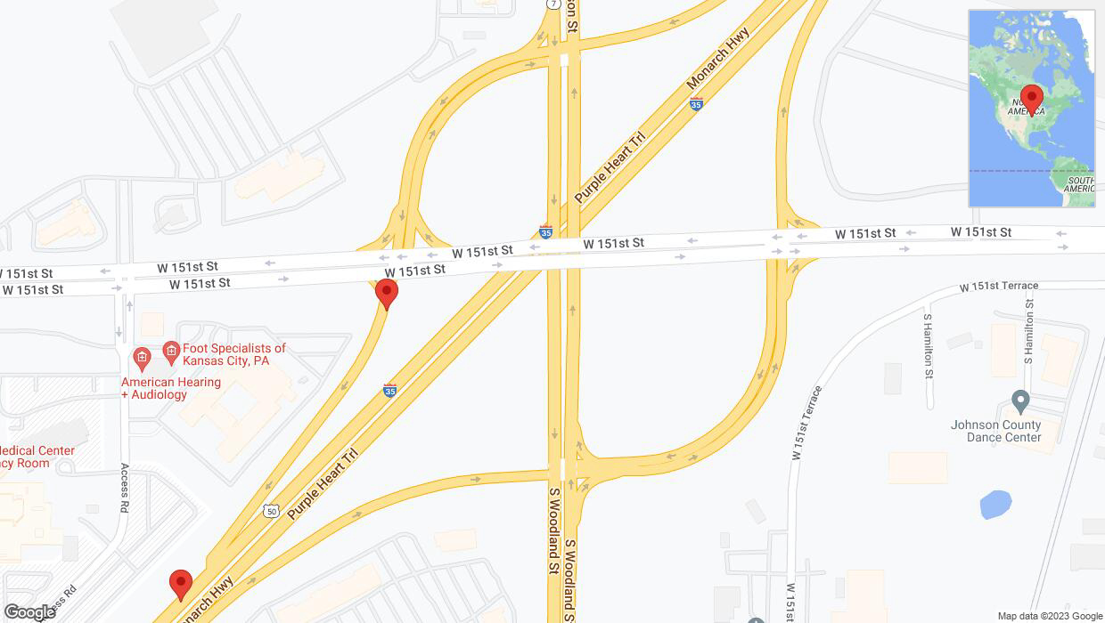 A detailed map that shows the affected road due to 'Broken down vehicle on West 151st Street in Olathe' on October 6th at 2:17 p.m.