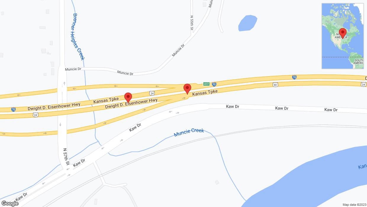 A detailed map that shows the affected road due to 'Broken down vehicle on eastbound I-70 in Kansas City' on October 6th at 5:47 p.m.