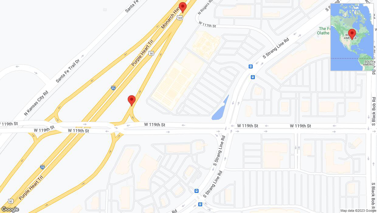 A detailed map that shows the affected road due to 'Broken down vehicle on West 119th Street in Olathe' on October 6th at 4:05 p.m.